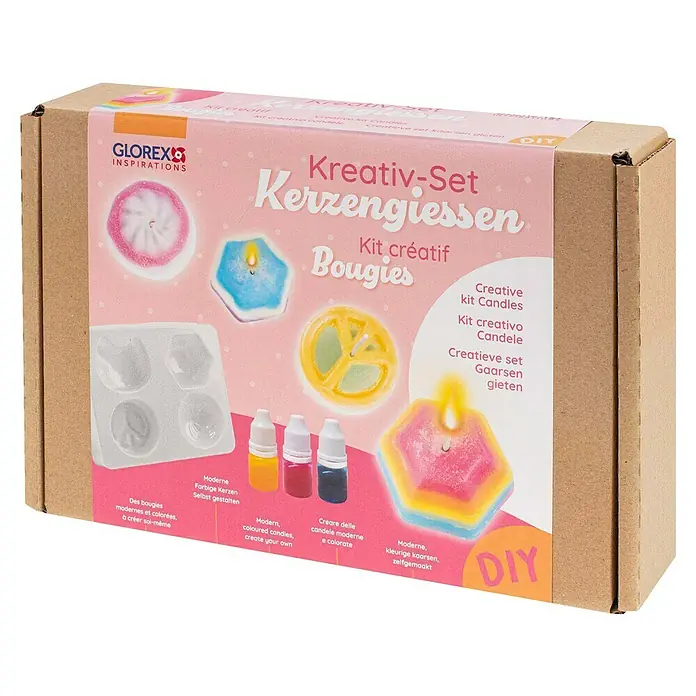 Glorex Bastel-Set Kreativ-Set Kerzengiessen - Gelb/Rot/Blau - Kreativ-Set Kerzengiessen: Eine Bastelpackung für moderne, farbige Kerzen zum Selbergestalten für kreative Stunden.