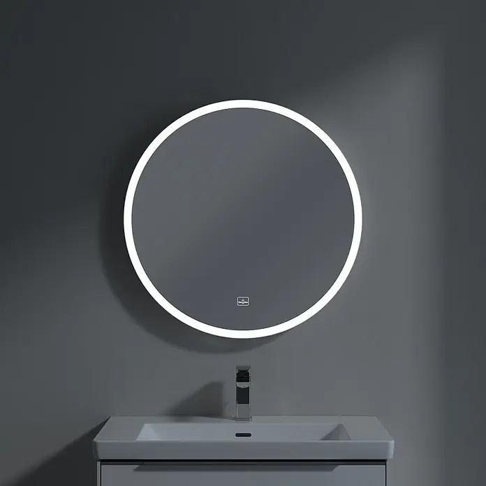 Villeroy & Boch Subway 3.0 Lichtspiegel - Durchmesser: 71,2 cm, White Matt - Runder LED-beleuchteter Spiegel über einem modernen Waschbecken. Ideal für ein stilvolles Badezimmer.