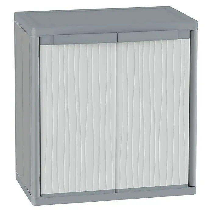 Terry Kunststoff-Mehrzweckschrank Jumbo 900 Wave - H x B x T: 94,5 x 89,7 x 53,7 cm - Grauer Schrank mit zwei weißen Türen mit gewellter Oberfläche. Praktische und stilvolle Aufbewahrungslösung für jeden Raum.
