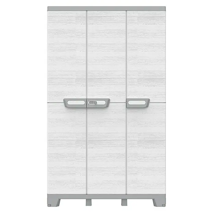 Terry Kunststoff-Mehrzweckschrank CAB 102A SEQUOIA - H x B x T: 172 x 68 x 39 cm, Weiß - Dreitüriger Garderobenschrank in Weiß mit grauen Griffen für ein modernes und stilvolles Erscheinungsbild. Praktische Aufbewahrungslösung.