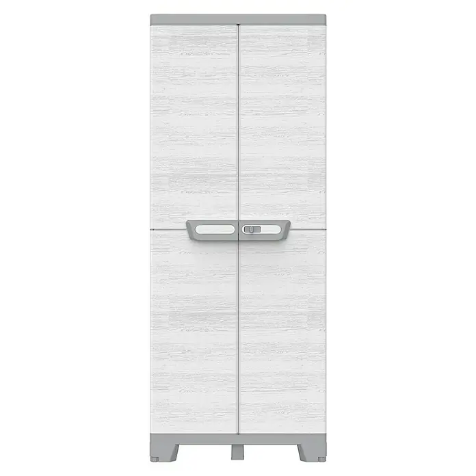 Terry Kunststoff-Mehrzweckschrank CAB 2680 SEQUOIA - H x B x T: 172 x 39 x 68 cm, Weiß - Ein kompakter, weißer Schrank mit zwei Türen und grauem Griff. Optimal für zusätzlichen Stauraum in jedem Raum.