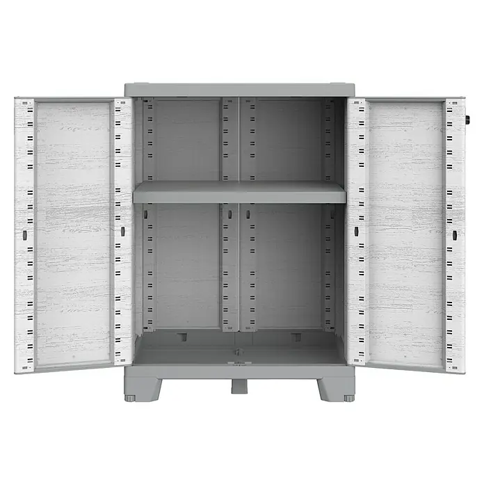 Terry Kunststoff-Mehrzweckschrank CAB 680 SEQUOIA - H x B x T: 93,5 x 68 x 39 cm, Weiß - Offener grauer Kunststoffschrank mit Einlegeboden und vielen Fächern zur Aufbewahrung von Gegenständen.