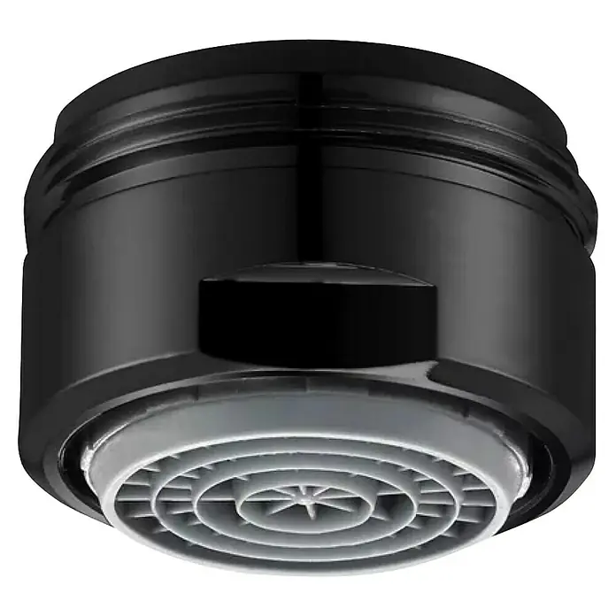 Neoperl Cascade SLC Wassersparstrahlregler - M24X1, Durchflussmenge: 3,8 l/min, Schwarz, Passend für: Armaturen & Duschen - Schwarzer Wasserhahnkopf mit einem grauen, sternförmigen Einsatz zur Strahlformung für eine effiziente Wassernutzung im Alltag.