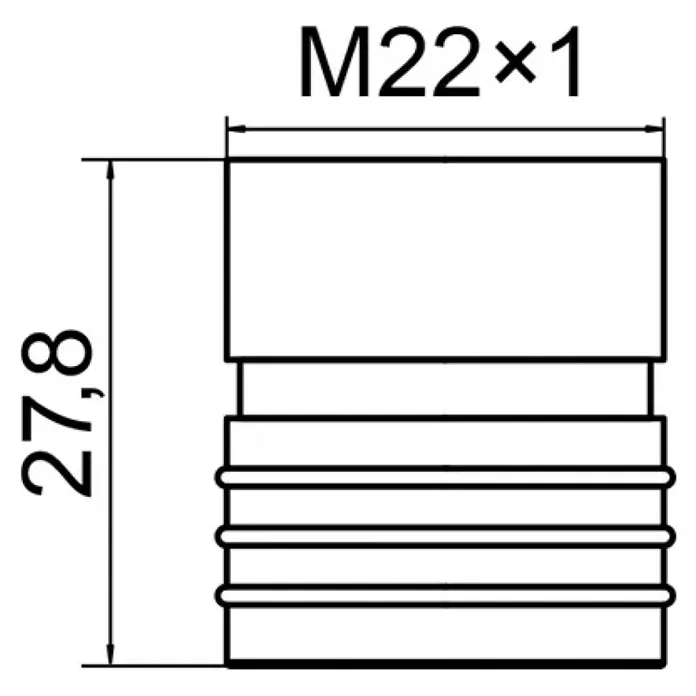 Neoperl Ecobooster Luftsprudler - M 22, Durchflussmenge: 5 l/min - Technische Zeichnung eines M22x1-Gewindeadapters mit einer Gesamthöhe von 27,8 mm zur Verwendung in verschiedenen Anwendungen.