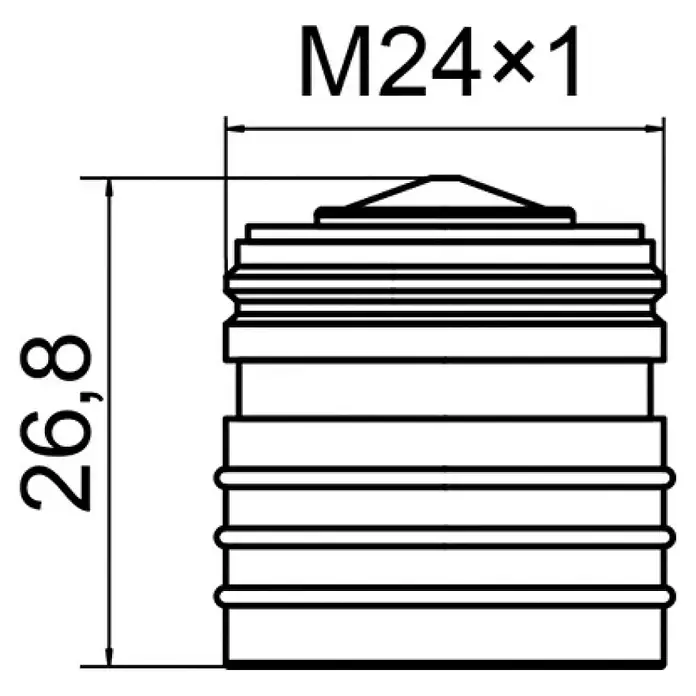 Neoperl Ecobooster Luftsprudler - M24, Durchflussmenge: 5 l/min, Kunststoffsieb - Abbildung einer M24x1-Verschraubung mit einer Höhe von 26,8 mm, technische Zeichnung für präzise Anwendungen.