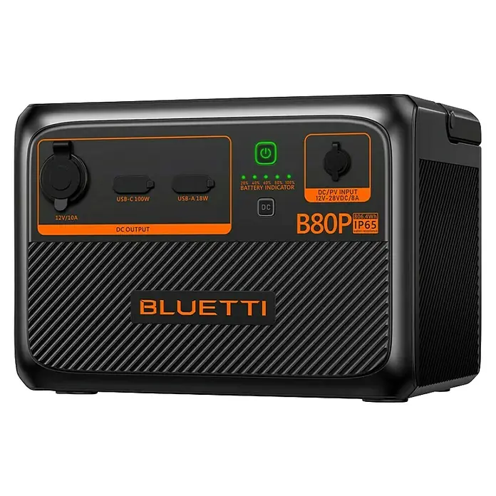 Bluetti Batteriespeicher B80P - Akkuleistung: 0,8 kWh - Tragbarer Bluetti B80P Stromgenerator mit USB-C, USB-A, DC Ein- und Ausgängen und Batterieanzeige für den mobilen Einsatz.