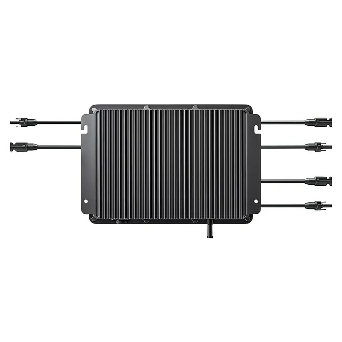 Zendure Wechselrichter SolarFlow Hub 2000 - Leistung: 2.400 W - Kühler mit Lüfteranschlüssen. Der Kühler ist schwarz und hat mehrere Anschlüsse für Lüfter an den Seiten zur besseren Kühlung.