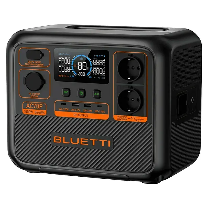 Bluetti Powerstation P-AC70P - 864 Wh - Bluetti AC70P Powerstation mit 1000W Leistung und 864Wh Kapazität für zuverlässige, mobile Stromversorgung im Außenbereich und bei Stromausfällen.
