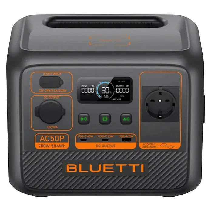 Bluetti Powerstation AC50P - 504 Wh - Eine Bluetti AC50P Powerstation mit 700W und 504Wh Kapazität, ideal für Camping und Outdoor-Aktivitäten zur Stromversorgung elektronischer Geräte.