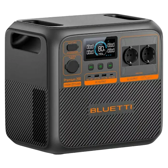 Bluetti Powerstation PREMIUM 200 V2 - 2.073,6 Wh - Tragbarer Bluetti Premium 200-Stromgenerator mit 2700 W Leistung und 2073 Wh Kapazität, ideal für den netzunabhängigen Betrieb.