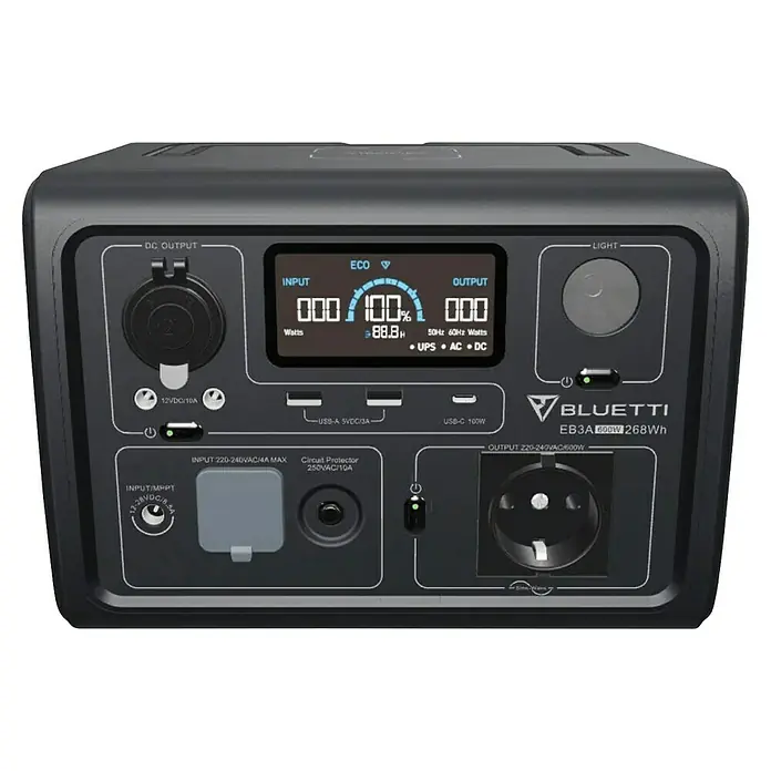 Bluetti Batteriespeicher EP600 - 1 Stk. - Tragbare Bluetti EB3A 600W Powerstation mit 268Wh Kapazität, ideal für Camping und Notstromversorgung.