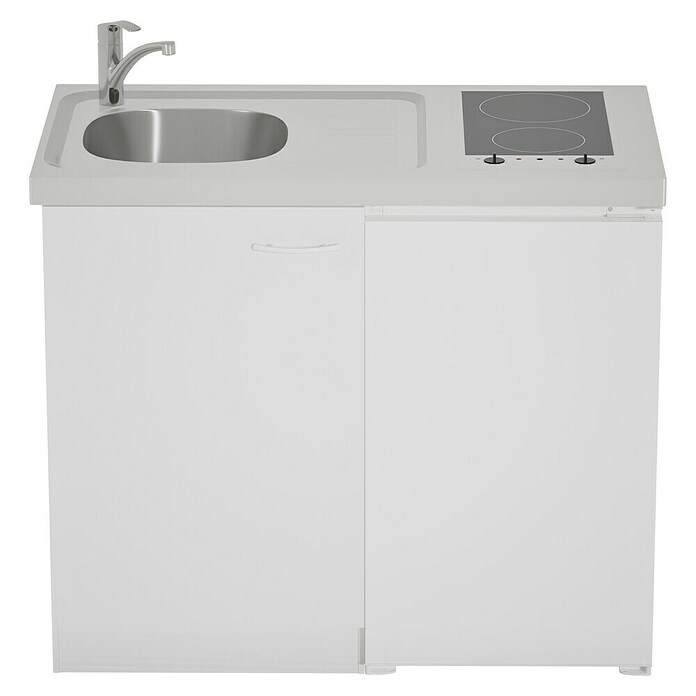 Respekta Minikeuken (100 cm, Met glaskeramische kookplaat + koelkast, Wit)