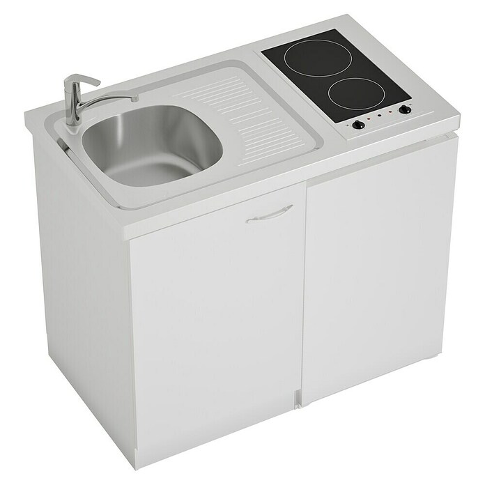 Respekta Minikeuken (100 cm, Met glaskeramische kookplaat + koelkast, Wit)