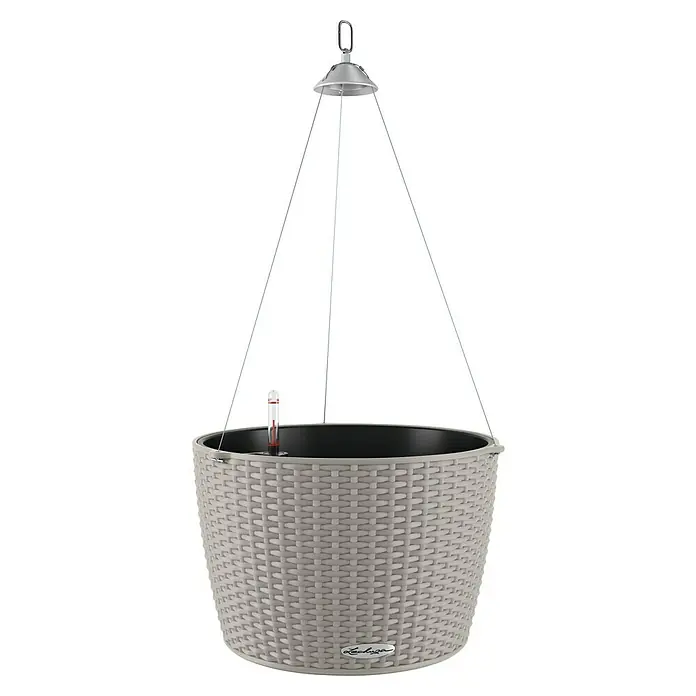 Lechuza Cottage Blumenampel Nido - Außenmaß (Ø x H): 27 x 23 cm, Kunststoff, Sandbraun - Hängepflanzgefäß aus Rattan mit Bewässerungssystem für den Innen- und Außenbereich. Das perfekte Accessoire für jeden Garten.