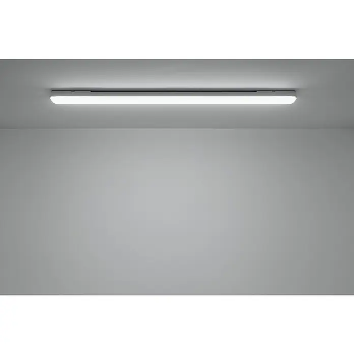 Eglo Plafón para pared y techo Pro LED-E -  - Una lámpara de techo LED alargada y elegante ilumina un espacio minimalista, ofreciendo una solución de iluminación moderna y eficiente.