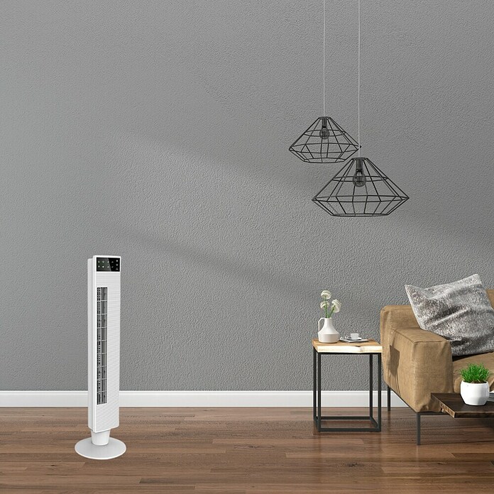 PR Klima Ventilador de torre (Blanco, Altura: 100 cm, 65 W, Con mando a distancia)