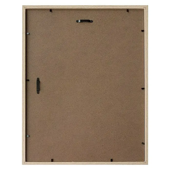 Accent Collagerahmen Aura - Anzahl Fotoplatzhalter: 3 Stk., Eiche, Holz - Rückansicht eines hellen Holzbilderrahmens mit brauner Rückwand und Aufhängung, ideal für Fotos oder Kunstwerke.