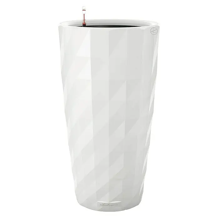 Lechuza Pflanzsäule rund Diamante - Außenmaß (Ø x H): 40 x 75 cm, Kunststoff, Weiß Glänzend - Weißer Lechuza Diamante Pflanztopf mit Wasserstandsanzeiger, der ein stilvolles und modernes Design für Zimmerpflanzen bietet.