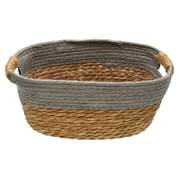 Versa Cesta Gris - L x An x Al: 31 x 23 x 15 cm, Gris - Cesta tejida en tonos grises y naturales con asas prácticas para un fácil manejo y un almacenamiento elegante.