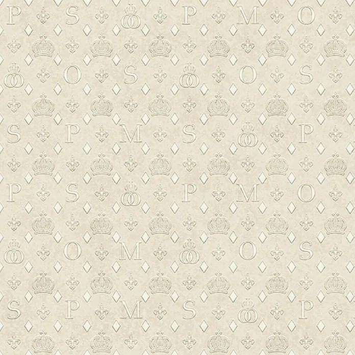 Glööckler Pompöös Provence Vliestapete - Beige, Grafisch, 10,05 x 0,53 m - Beiges Muster mit Kronen, Buchstaben und Ornamenten für Textilien oder Tapeten.\n