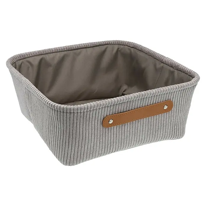 Versa Cesta de tela Corduroy - L x An x Al: 32 x 32 x 13,5 cm, Gris claro - Cesta de almacenamiento de tela de pana con asas. Cesta versátil para la organización en toda la casa.