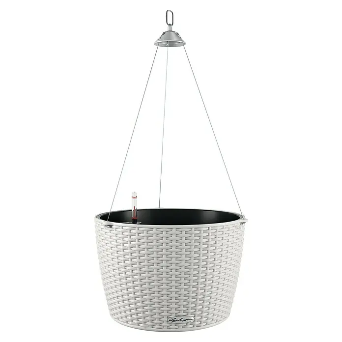 Lechuza Cottage Blumenampel Nido - Außenmaß (Ø x H): 35 x 23 cm, Kunststoff, Grau - Ein schicker, weißer Blumen-Übertopf mit einem Bewässerungssystem zum Aufhängen, der perfekt für Balkon und Terrasse geeignet ist.