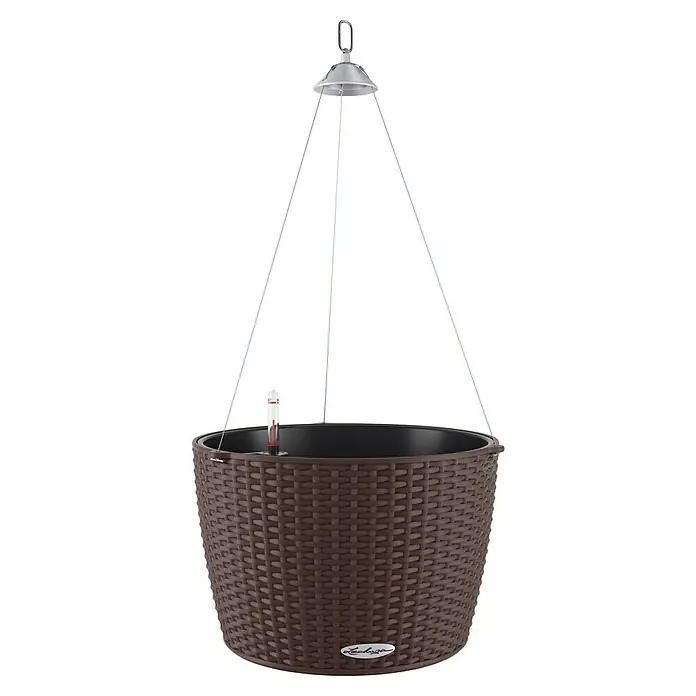 Lechuza Cottage Blumenampel Nido - Außenmaß (Ø x H): 35 x 23 cm, Kunststoff, Mokka - Hängeampel im Rattan-Design mit Bewässerungssystem für drinnen und draußen. Der Pflanzkübel sorgt für eine gute Wasserversorgung der Pflanzen.