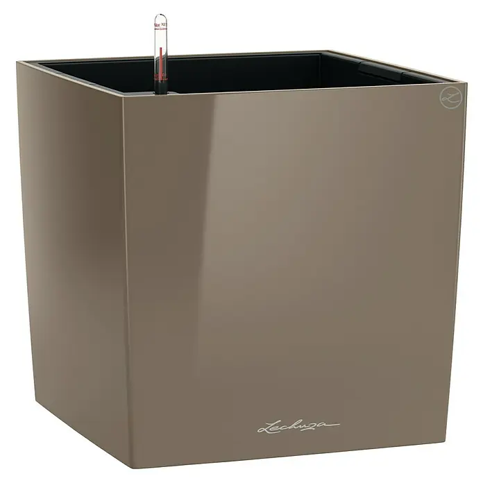 Lechuza Cube Pflanzkübel eckig Premium - Außenmaß (L x B x H): 49 x 49 x 49,5 cm, Kunststoff, Taupe - Quadratischer Lechuza Pflanzkübel in Taupe mit Wasserstandsanzeige und Lechuza Logo. Ideal für Innen- und Außenbereich.