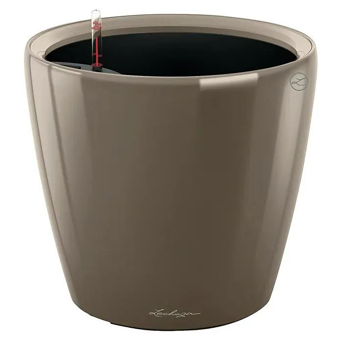 Lechuza Classico Pflanztopf Premium LS - Außenmaß (Ø x H): 36 x 32,5 cm, Kunststoff, Taupe - Elegantes Lechuza Pflanzgefäß in glänzendem Taupe, ideal für Innen- und Außenbereiche. Mit praktischer Wasserstandsanzeige für optimale Pflanzenpflege.