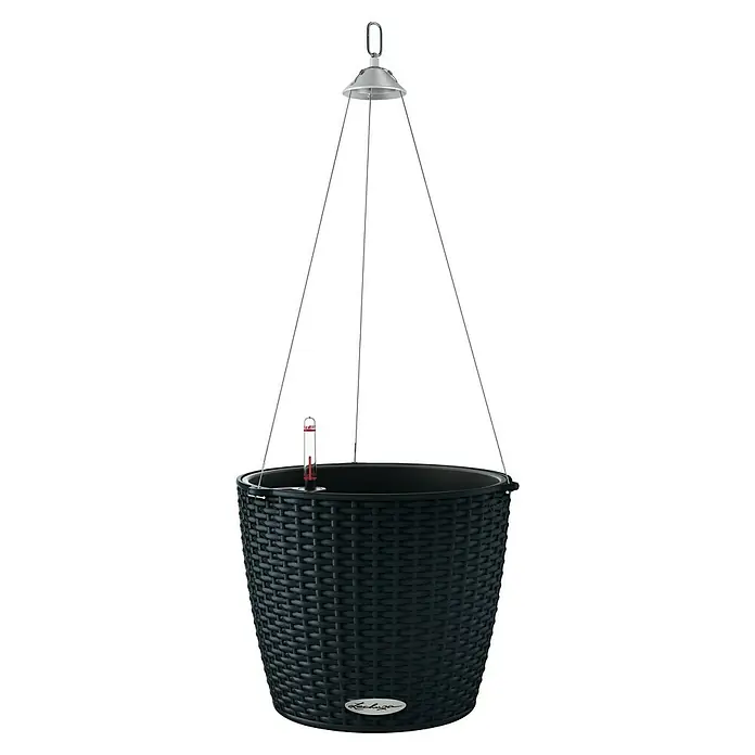 Lechuza Cottage Blumenampel Nido - Außenmaß (Ø x H): 27 x 23 cm, Kunststoff, Graphit - Elegante Lechuza Hängeampel im Rattan-Design. Perfekt für stilvolle Pflanzenpräsentation im Innen- und Außenbereich, mit praktischem Wasserstandsanzeiger.