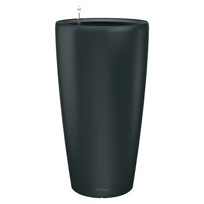 Lechuza Pflanzsäule rund Rondo Premium - Außenmaß (Ø x H): 32,5 x 56,5 cm, Kunststoff, Grau Matt - Ein schlanker, anthrazitfarbener Pflanzkübel mit Wasserstandsanzeige, ideal für den Innen- und Außenbereich. Das moderne Design fügt sich nahtlos ein.