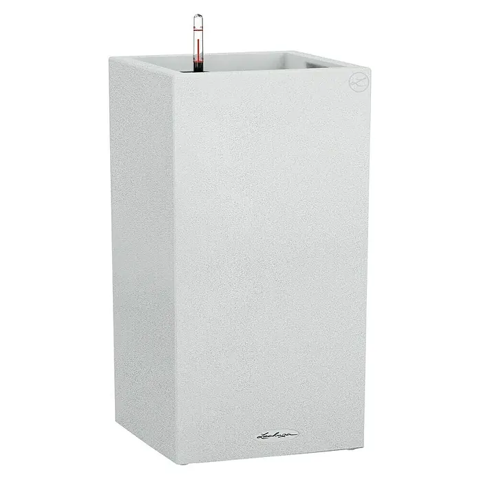 Lechuza Color Pflanzsäule eckig Canto - Außenmaß (L x B x H): 40 x 40 x 76 cm, Kunststoff, Weiß - Nahaufnahme eines weißen Lechuza Pflanzgefäßes mit Feuchtigkeitsanzeige, ideal für den Innen- und Außenbereich.