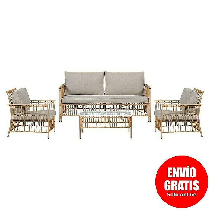 Conjunto de muebles Neel (4 pzs., Acero/Ratán sintético, Natural/Beige) | BAUHAUS