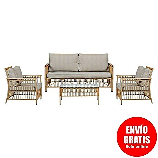 Conjunto de muebles Neel (4 pzs., Acero/Ratán sintético, Natural/Beige)