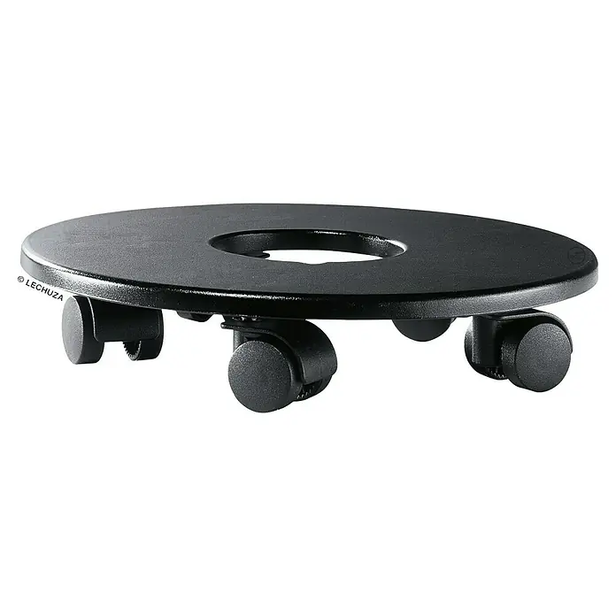 Lechuza Pflanzenroller Rund - Durchmesser: 31 cm, Kunststoff, Schwarz - Eine Nahaufnahme eines schwarzen Pflanzenrollers mit Rollen, ideal zum einfachen Bewegen von Topfpflanzen im Innen- und Außenbereich.