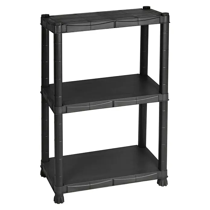 Regalux Kunststoffregal - H x B x T: 100 x 60 x 30 cm, Traglast pro Boden: 25 kg, Anzahl Böden: 3 Stk., Stecken, Schwarz - Schwarzes Kunststoffregal mit drei Ebenen, ideal für Lagerung und Organisation. Robust und leicht zu montieren.