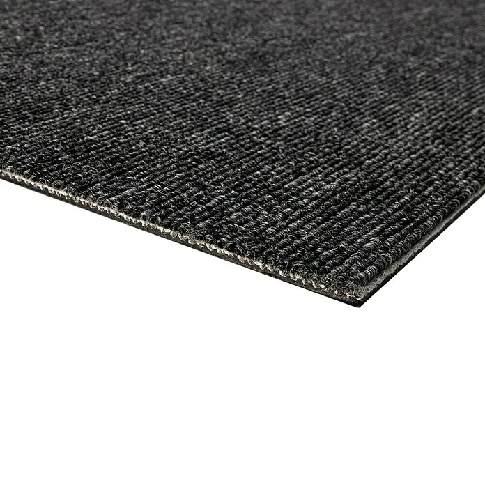 Teppichfliese Rapido - Schlinge, 100% Polypropylen, Anthrazit - Nahaufnahme einer dunkelgrauen Schmutzfangmatte mit Rippenstruktur und einem stabilen, strapazierfähigen Rücken für den Innenbereich.
