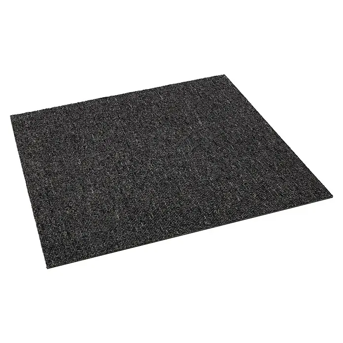 Teppichfliese Rapido - Schlinge, 100% Polypropylen, Anthrazit - Quadratische, anthrazitfarbene Teppichfliese mit unregelmäßiger Textur für Büro- oder Wohnräume.