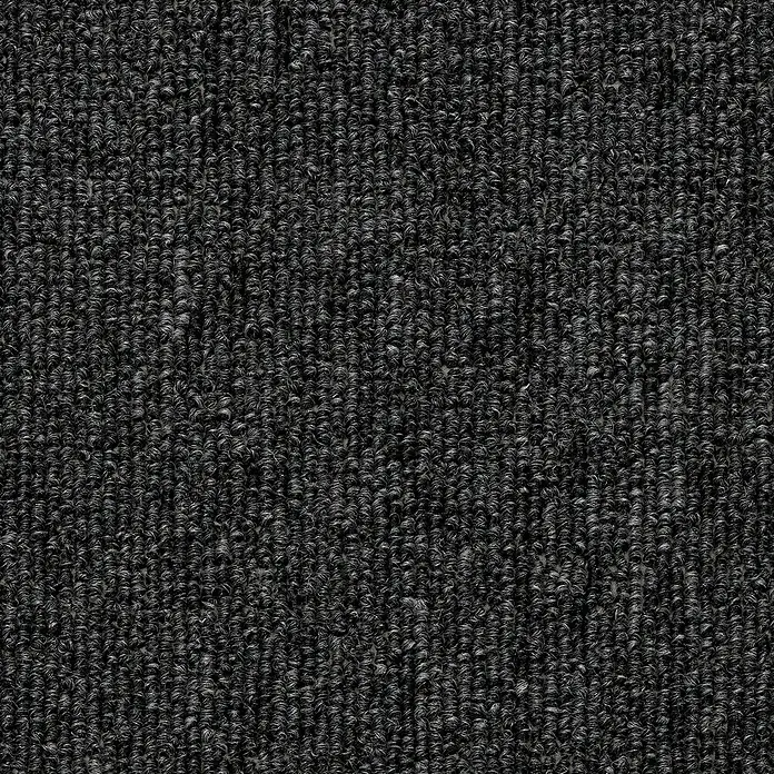 Teppichfliese Rapido - Schlinge, 100% Polypropylen, Anthrazit - Detailaufnahme eines schwarzen Teppichs. Die Textur des Teppichs ist dicht und weist eine feine Struktur auf.
