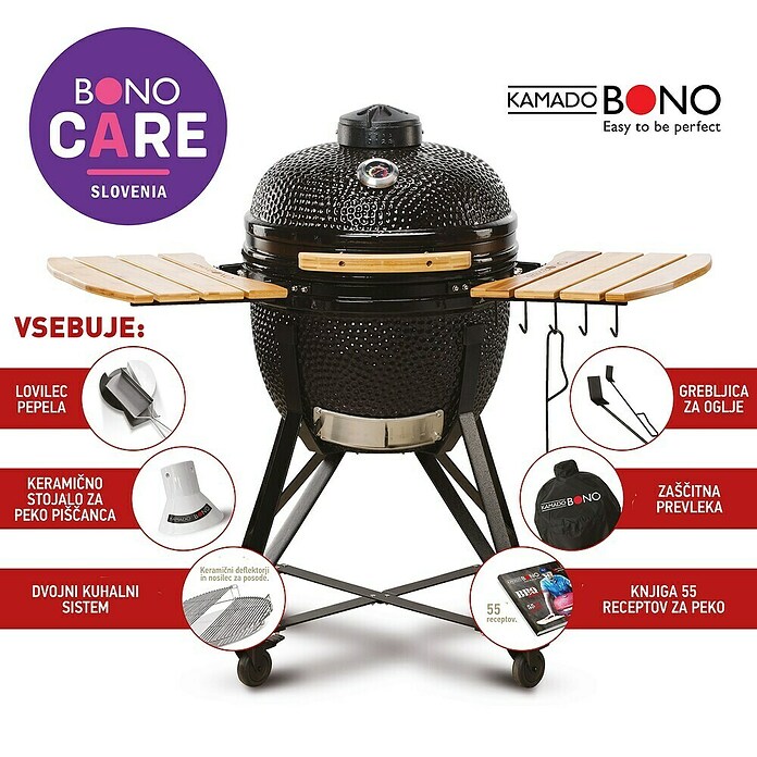 Kamado Bono Žar na oglje Media  (Premer površine za peko: 43 cm, Črna) | 8312 - Holzkohlegrill Marke | ICGA - Grillgeräte | ICG - Grillgeräte / Grillzubehör | IC - Freizeit im Garten | I - Stadtgarten | BAUHAUS