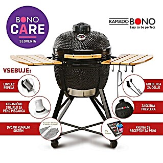 Kamado Bono Žar na oglje Media (Premer površine za peko: 43 cm, Črna)