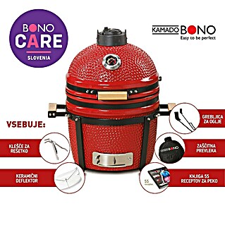 Kamado Bono Žar na oglje Minimo (Premer površine za peko: 34 cm, Rdeča)