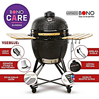 Kamado Bono Žar na oglje Grande (Premer površine za peko: 49 cm, Črna)