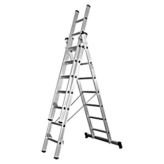 Escalera multiusos L66 (Altura de trabajo: 5,1 m, Número de peldaños: 21 ud., Carga soportada: 150 kg, Aluminio)