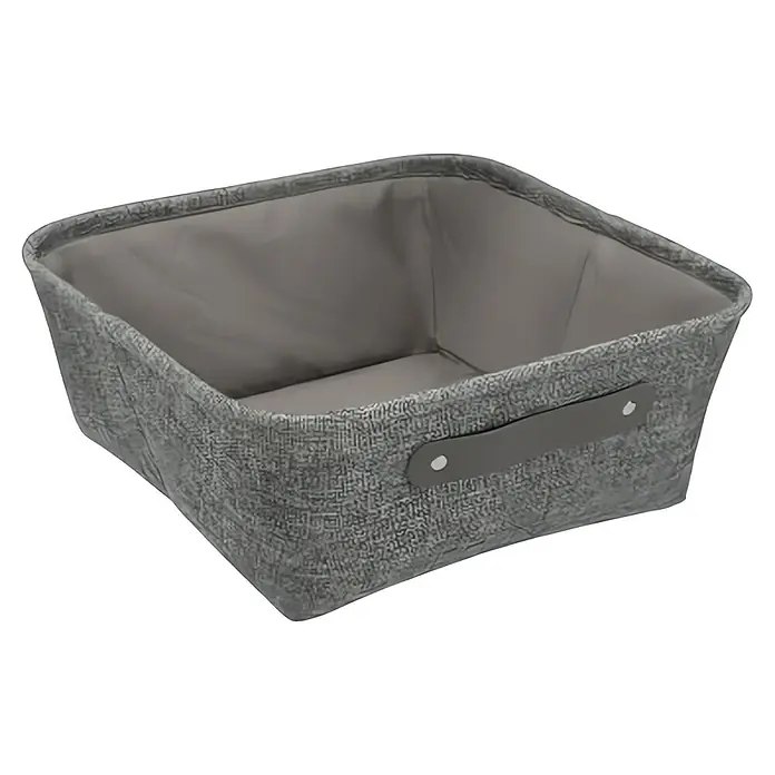 Versa Cesta de tela - L x An x Al: 32,5 x 32,5 x 13,5 cm, Gris oscuro, Tela - Cesta de almacenamiento de tela gris con asas.