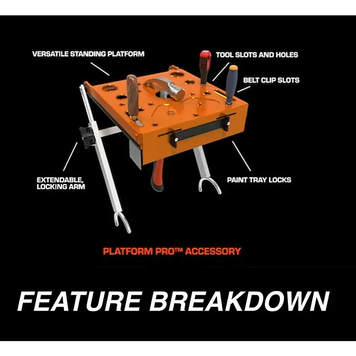 Little Giant Trittablage Platform Pro® - Belastbarkeit: 150 kg - Vielseitige Stehplattform mit Werkzeugschlitzen, ausziehbarer Verriegelungsarm und Lackierwannensicherungen für eine praktische Nutzung.