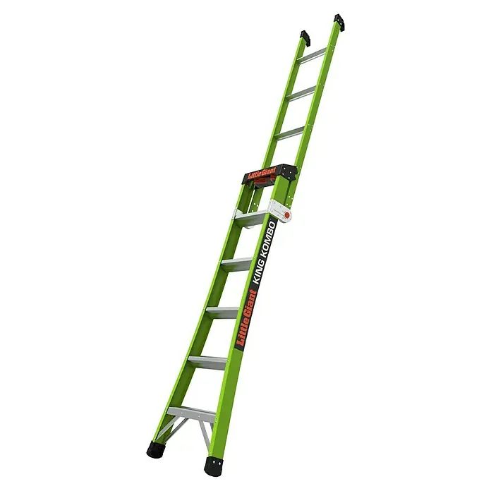 Little Giant Mehrzweckleiter 6+4 STUFEN - Anzahl Tritte: 10 Stk., Arbeitshöhe: 3,99 m, Verbundwerkstoff - Abbildung einer grünen Little Giant King Kombo Leiter. Die Leiter ist ausziehbar und kann für verschiedene Höhen verwendet werden.
