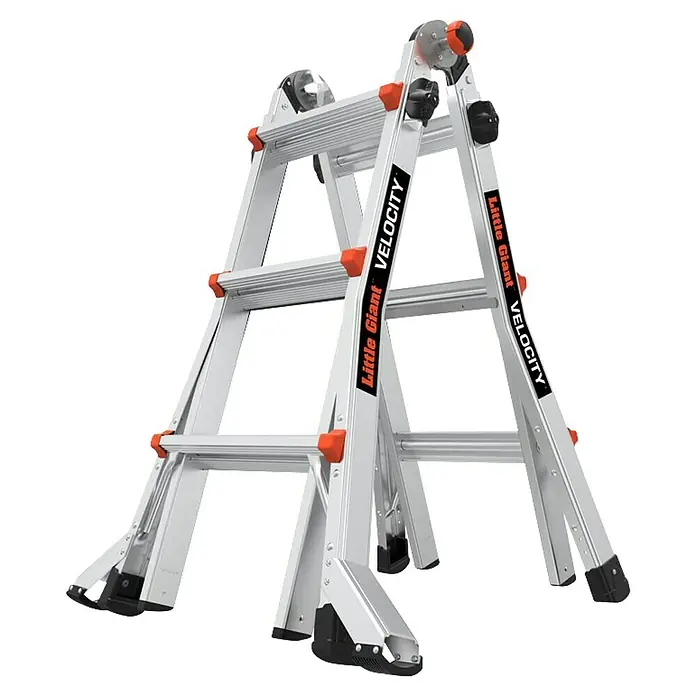 Little Giant Mehrzweckleiter VELOCITY 4X3 - Anzahl Tritte: 12 Stk., Arbeitshöhe: 4,34 m, Aluminium - Das Bild zeigt eine Little Giant Velocity Mehrzweckleiter aus Aluminium, ideal für verschiedene Aufgaben im Haushalt und Gewerbe.