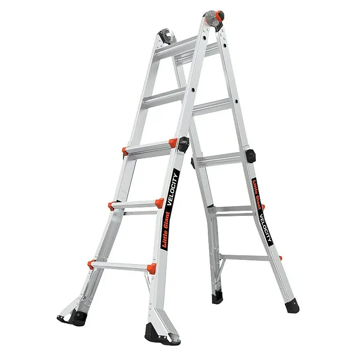 Little Giant Mehrzweckleiter VELOCITY 4X3 - Anzahl Tritte: 12 Stk., Arbeitshöhe: 4,34 m, Aluminium - Abbildung einer Little Giant Velocity Mehrzweckleiter aus Aluminium mit mehreren Konfigurationsmöglichkeiten für verschiedene Arbeiten.
