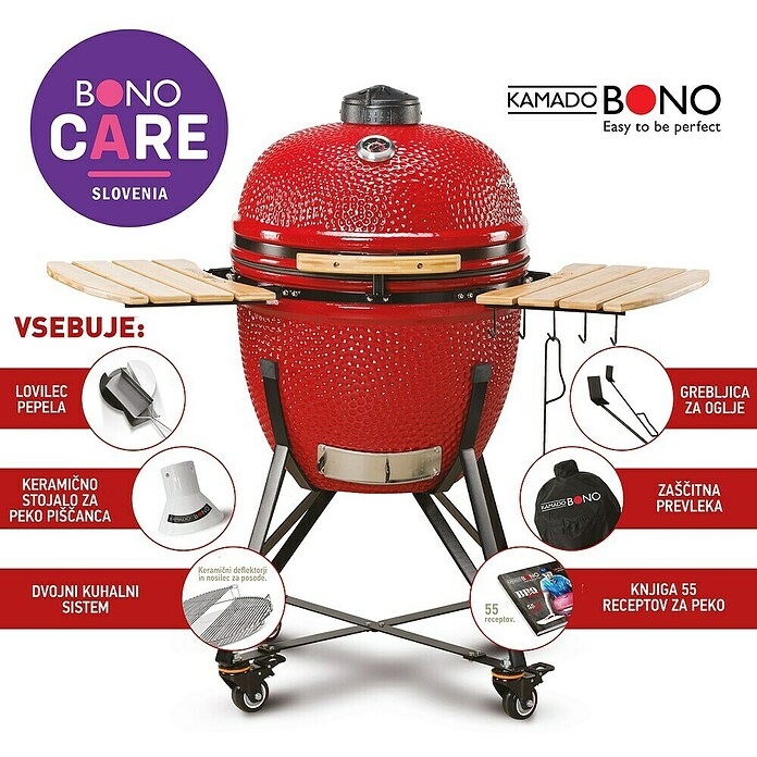 Kamado Bono Žar na oglje Grande  (Premer površine za peko: 49 cm, Rdeča) | 8312 - Holzkohlegrill Marke | ICGA - Grillgeräte | ICG - Grillgeräte / Grillzubehör | IC - Freizeit im Garten | I - Stadtgarten | BAUHAUS